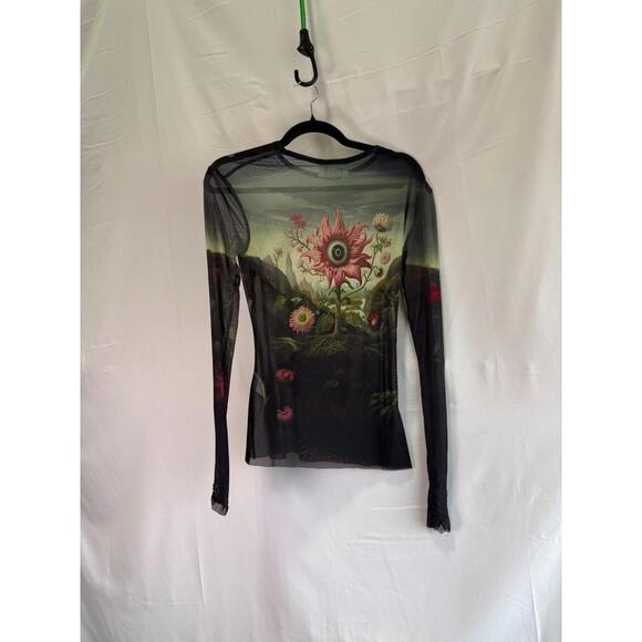 Monse Rose Printed Mesh Top Size M with Mesh Tear - Picture 5 of 9